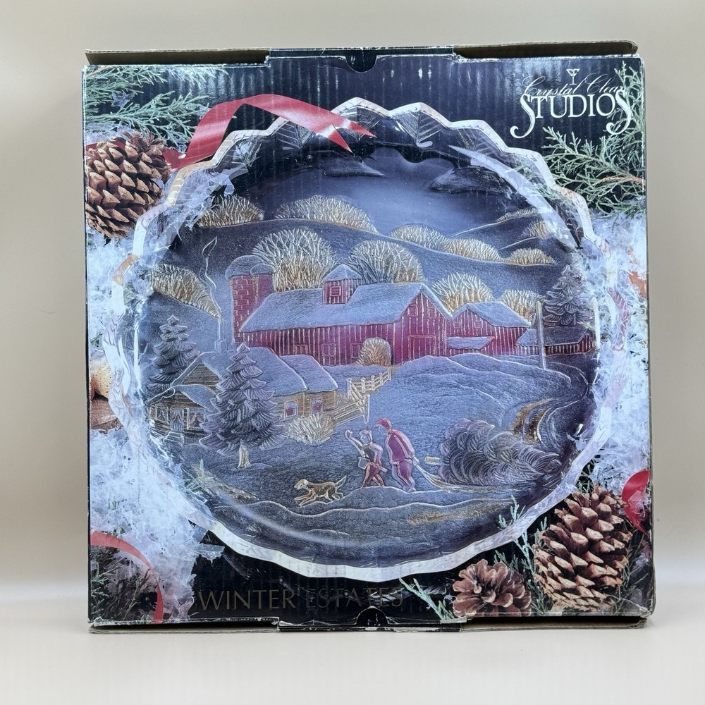 Crystal Clear Studios Winter Estates 14in Round Platter 312/242 Christmas Japan